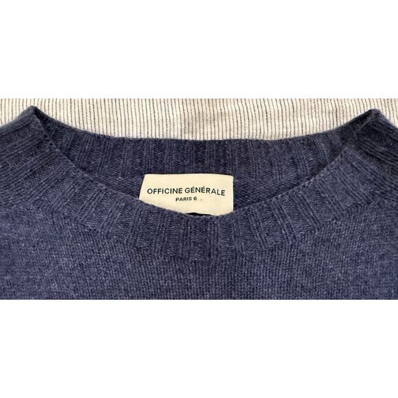 Officine Générale Seamless Crewneck Sweater Blue 100% Virgin Wool Size M - Picture 3 of 5